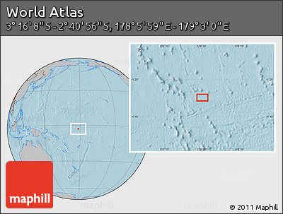 Gray Location Map of the Area around 2° 58' 32" S, 178° 34' 29" E, hill shading