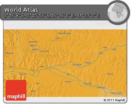 Political 3D Map of the Area around 2° 58' 32" S, 17° 4' 30" E