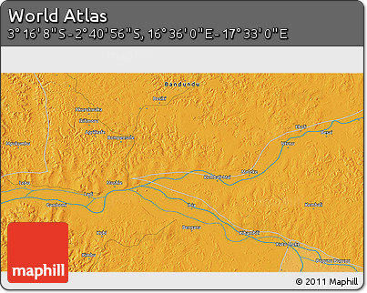 Political 3D Map of the Area around 2° 58' 32" S, 17° 4' 30" E
