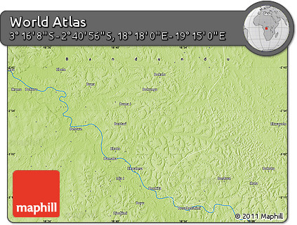 Physical Map of the Area around 2° 58' 32" S, 18° 46' 29" E