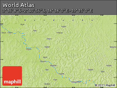 Physical Map of the Area around 2° 58' 32" S, 18° 46' 29" E