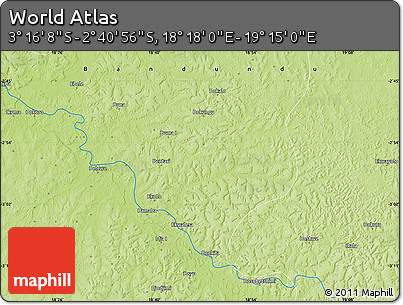 Physical Map of the Area around 2° 58' 32" S, 18° 46' 29" E