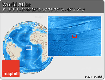 Shaded Relief Location Map of the Area around 2° 58' 32" S, 19° 28' 30" W