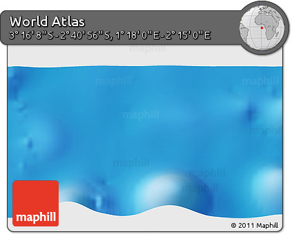 Shaded Relief 3D Map of the Area around 2° 58' 32" S, 1° 46' 29" E