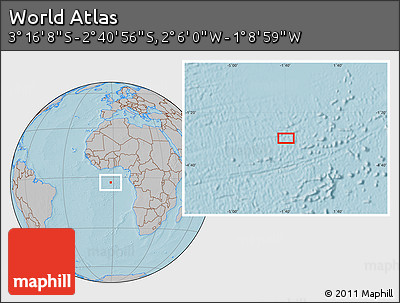 Gray Location Map of the Area around 2° 58' 32" S, 1° 37' 30" W, hill shading