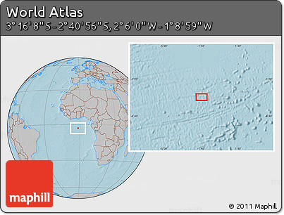 Gray Location Map of the Area around 2° 58' 32" S, 1° 37' 30" W, hill shading