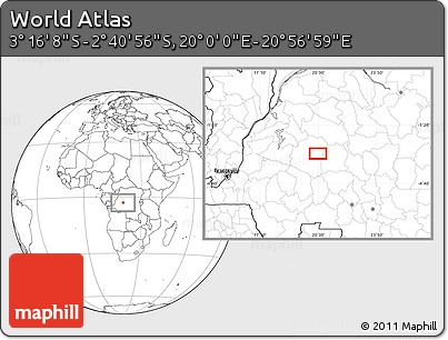 Blank Location Map of the Area around 2° 58' 32" S, 20° 28' 30" E