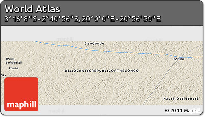 Shaded Relief Panoramic Map of the Area around 2° 58' 32" S, 20° 28' 30" E
