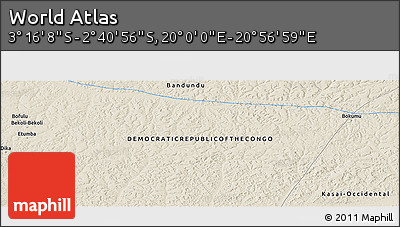 Shaded Relief Panoramic Map of the Area around 2° 58' 32" S, 20° 28' 30" E