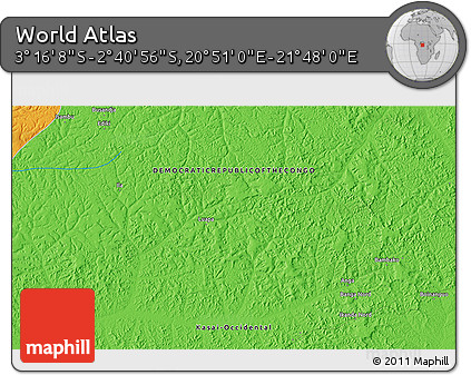Political 3D Map of the Area around 2° 58' 32" S, 21° 19' 30" E