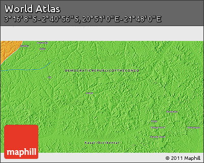 Political 3D Map of the Area around 2° 58' 32" S, 21° 19' 30" E