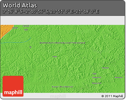 Political 3D Map of the Area around 2° 58' 32" S, 21° 19' 30" E