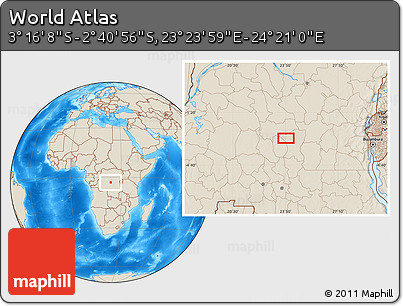 Shaded Relief Location Map of the Area around 2° 58' 32" S, 23° 52' 30" E