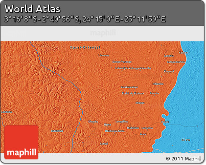 Political 3D Map of the Area around 2° 58' 32" S, 24° 43' 30" E