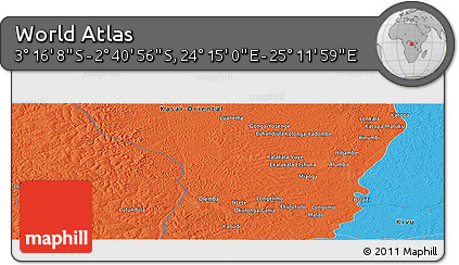 Political Panoramic Map of the Area around 2° 58' 32" S, 24° 43' 30" E