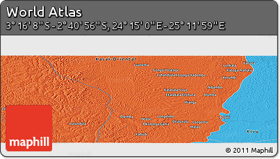 Political Panoramic Map of the Area around 2° 58' 32" S, 24° 43' 30" E