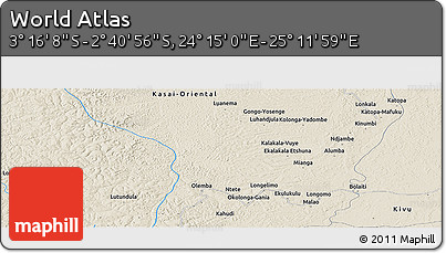 Shaded Relief Panoramic Map of the Area around 2° 58' 32" S, 24° 43' 30" E