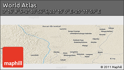 Shaded Relief Panoramic Map of the Area around 2° 58' 32" S, 24° 43' 30" E