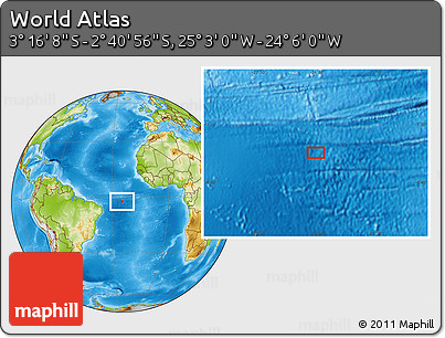 Physical Location Map of the Area around 2° 58' 32" S, 24° 34' 30" W