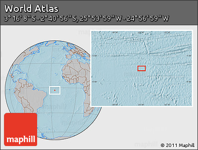 Gray Location Map of the Area around 2° 58' 32" S, 25° 25' 29" W, hill shading