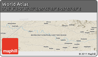 Shaded Relief Panoramic Map of the Area around 2° 58' 32" S, 26° 25' 29" E