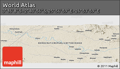 Shaded Relief Panoramic Map of the Area around 2° 58' 32" S, 26° 25' 29" E