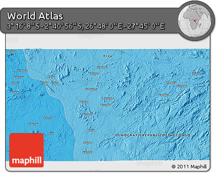Political 3D Map of the Area around 2° 58' 32" S, 27° 16' 29" E