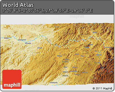 Physical 3D Map of the Area around 2° 58' 32" S, 28° 7' 30" E