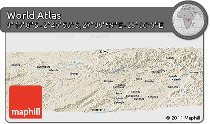Shaded Relief Panoramic Map of the Area around 2° 58' 32" S, 28° 7' 30" E