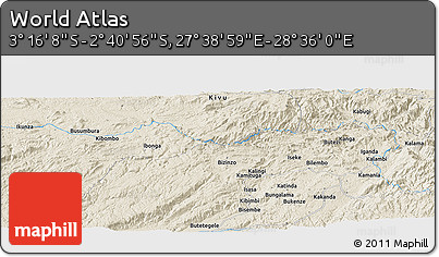Shaded Relief Panoramic Map of the Area around 2° 58' 32" S, 28° 7' 30" E