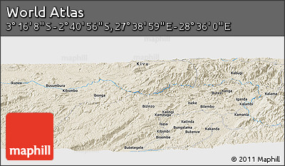 Shaded Relief Panoramic Map of the Area around 2° 58' 32" S, 28° 7' 30" E