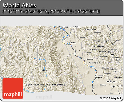 Shaded Relief 3D Map of the Area around 2° 58' 32" S, 28° 58' 30" E