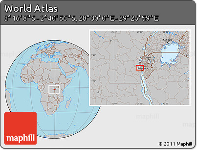 Gray Location Map of the Area around 2° 58' 32" S, 28° 58' 30" E