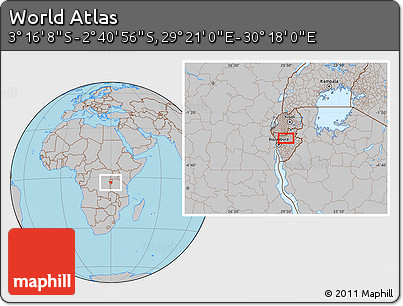 Gray Location Map of the Area around 2° 58' 32" S, 29° 49' 30" E