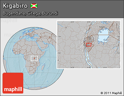 Gray Location Map of Kigabiro, hill shading
