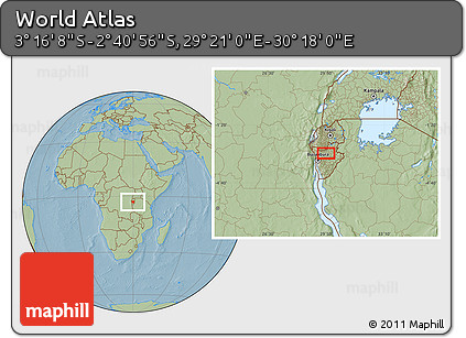 Savanna Style Location Map of the Area around 2° 58' 32" S, 29° 49' 30" E, hill shading