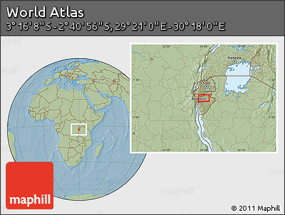 Savanna Style Location Map of the Area around 2° 58' 32" S, 29° 49' 30" E, hill shading