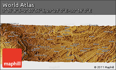 Physical Panoramic Map of the Area around 2° 58' 32" S, 29° 49' 30" E