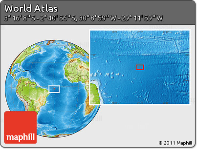 Physical Location Map of the Area around 2° 58' 32" S, 29° 40' 29" W