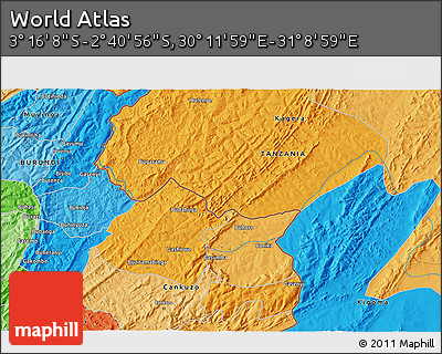 Political 3D Map of the Area around 2° 58' 32" S, 30° 40' 29" E