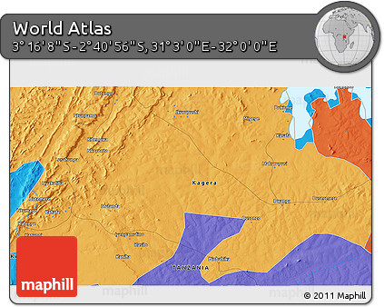 Political 3D Map of the Area around 2° 58' 32" S, 31° 31' 29" E
