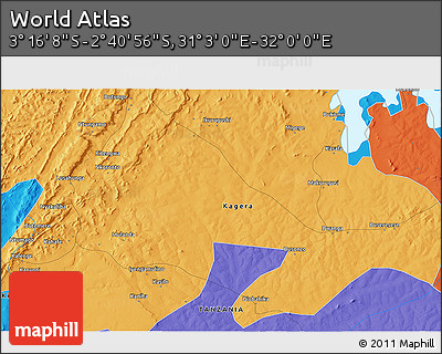 Political 3D Map of the Area around 2° 58' 32" S, 31° 31' 29" E