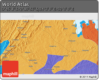 Political 3D Map of the Area around 2° 58' 32" S, 31° 31' 29" E