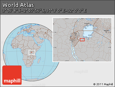 Gray Location Map of the Area around 2° 58' 32" S, 31° 31' 29" E