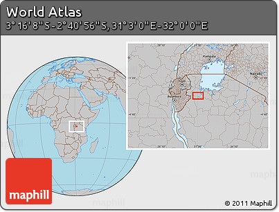 Gray Location Map of the Area around 2° 58' 32" S, 31° 31' 29" E