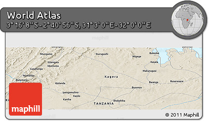 Shaded Relief Panoramic Map of the Area around 2° 58' 32" S, 31° 31' 29" E