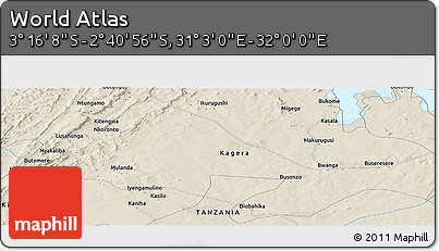 Shaded Relief Panoramic Map of the Area around 2° 58' 32" S, 31° 31' 29" E