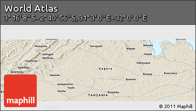 Shaded Relief Panoramic Map of the Area around 2° 58' 32" S, 31° 31' 29" E