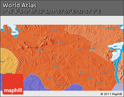 Political 3D Map of the Area around 2° 58' 32" S, 32° 22' 30" E