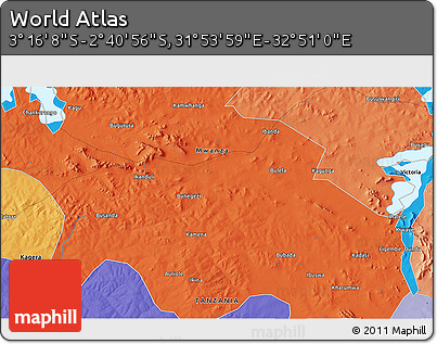 Political 3D Map of the Area around 2° 58' 32" S, 32° 22' 30" E